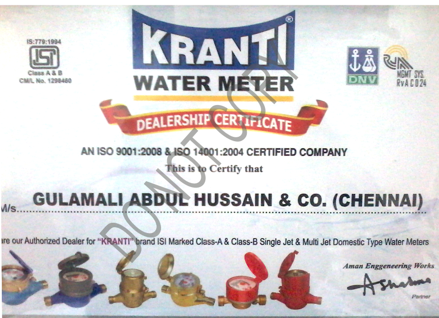 KRANTI-WATERMETER-AUTHORISED-DEALER-CERT-CHENNAI