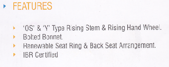 features ibr certified FORGEDSTEELGLOBEVALVE chennai